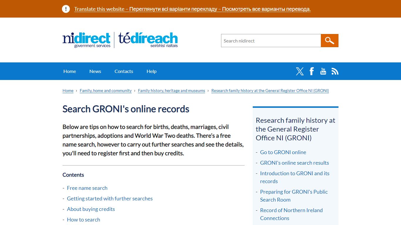Search GRONI's online records | nidirect