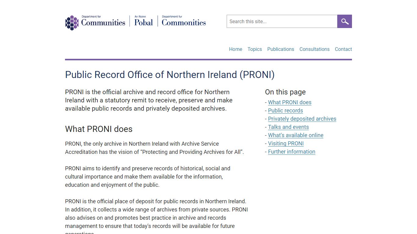 Public Record Office of Northern Ireland (PRONI) - Communities