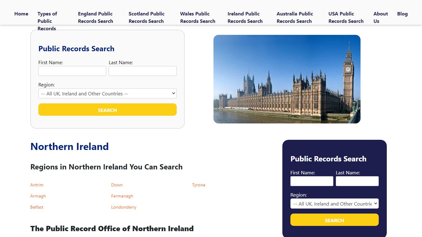 Northern Ireland Public Records Office - Main Office and Counties